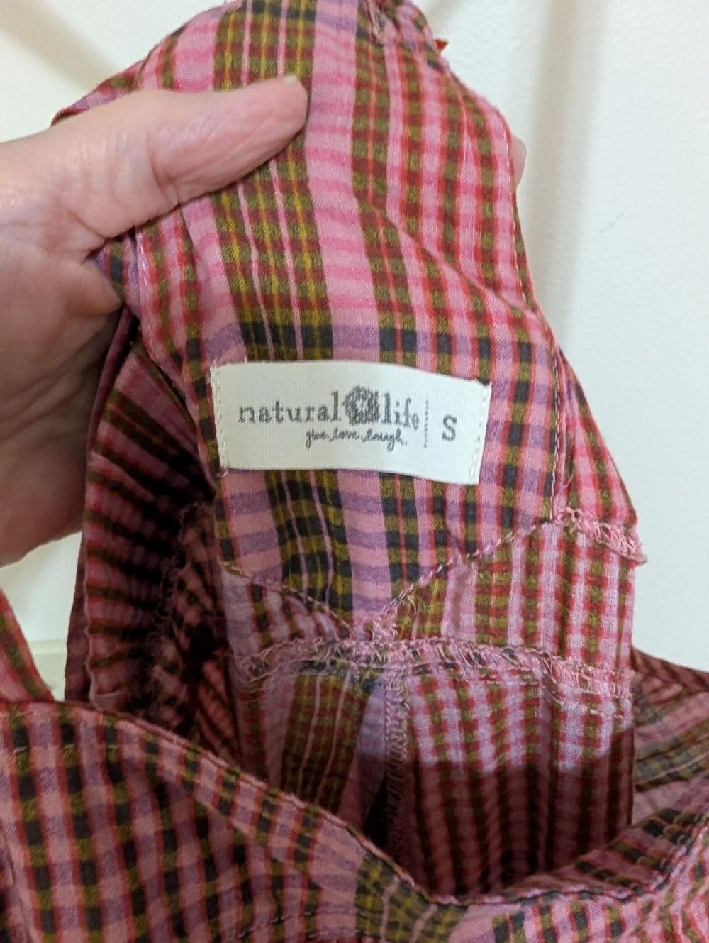 Natural Life Dakota Plaid Tie Overalls in Pink Plaid - Picture 4 of 5